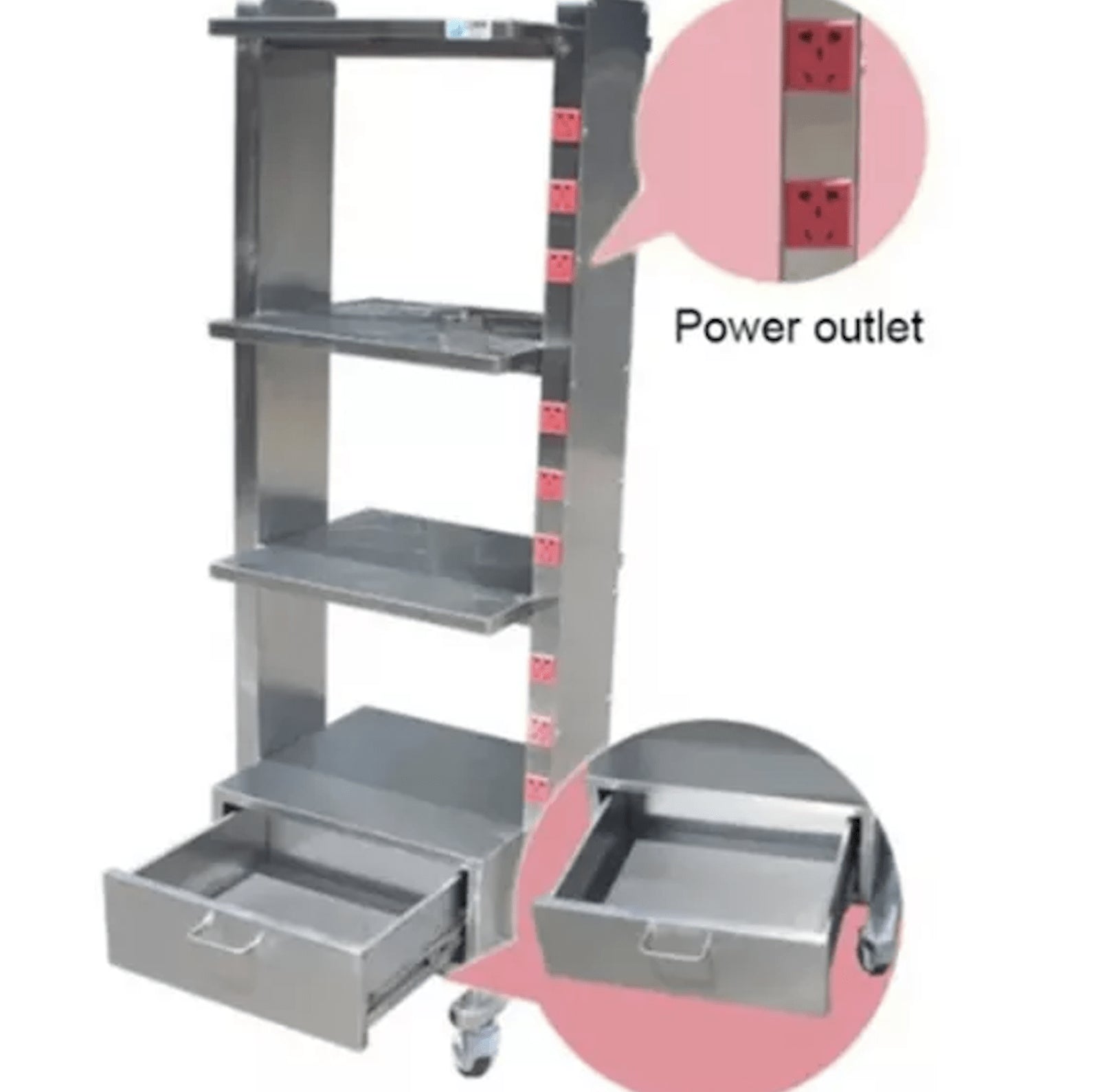 Multi-Layer Equipment Bearing Cart with Socket and wheels in hospital - Pet medical equipment